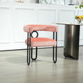 Upholstered Barrel Accent Chair with Black Iron Frame