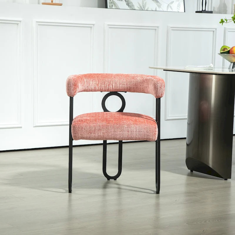 Upholstered Barrel Accent Chair with Black Iron Frame
