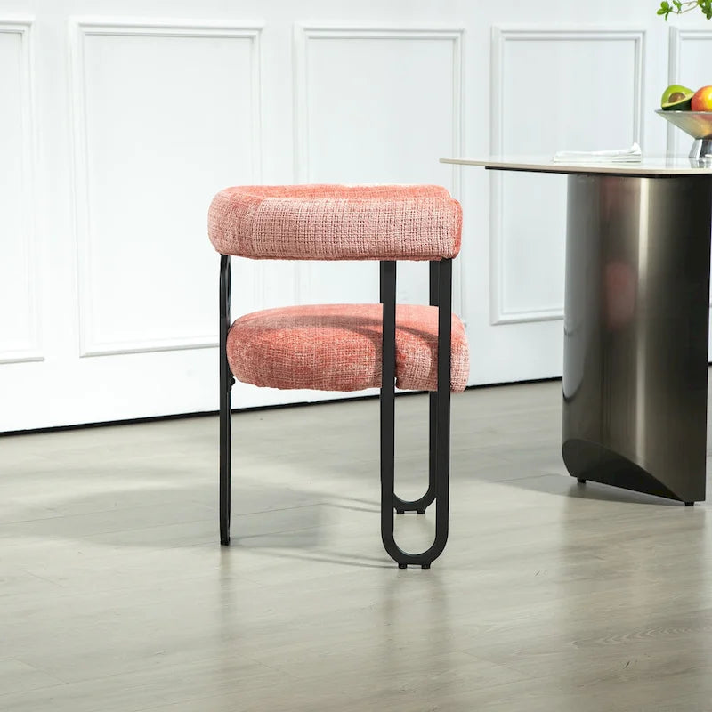 Upholstered Barrel Accent Chair with Black Iron Frame
