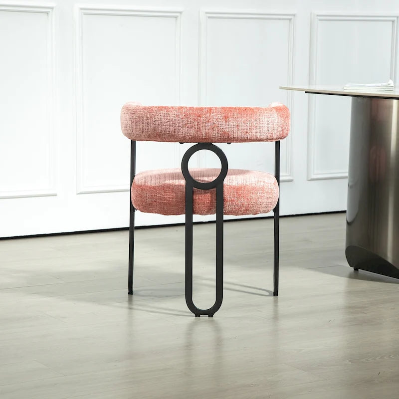 Upholstered Barrel Accent Chair with Black Iron Frame