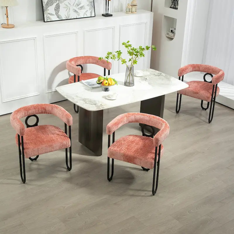 Upholstered Barrel Accent Chair with Black Iron Frame