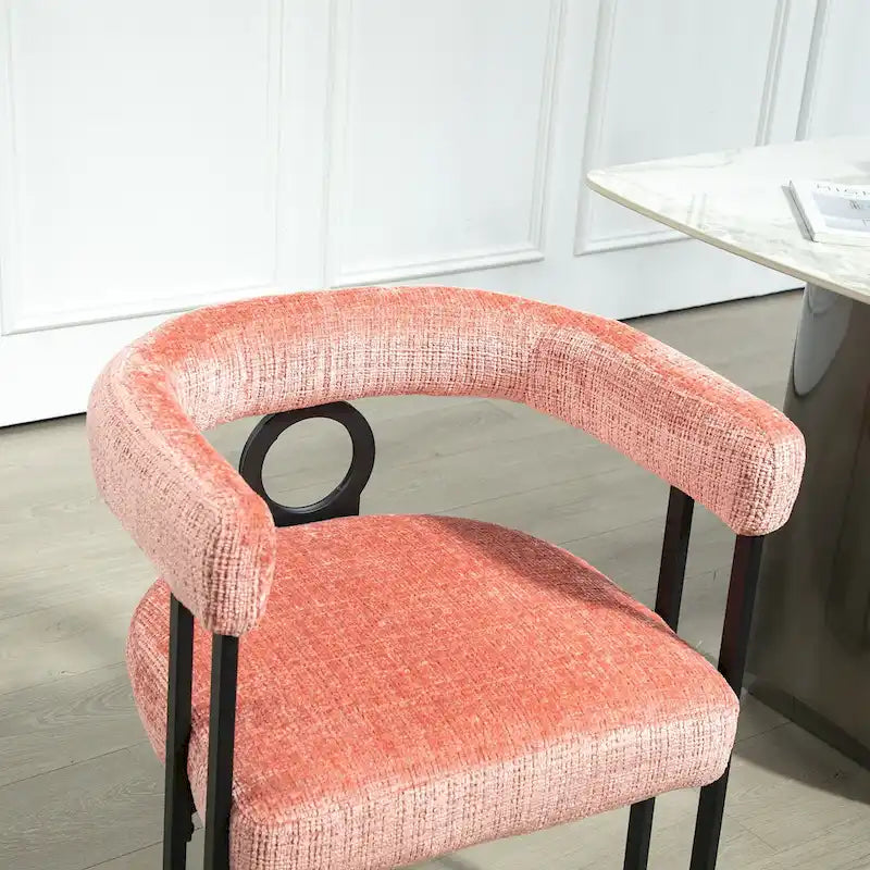 Upholstered Barrel Accent Chair with Black Iron Frame