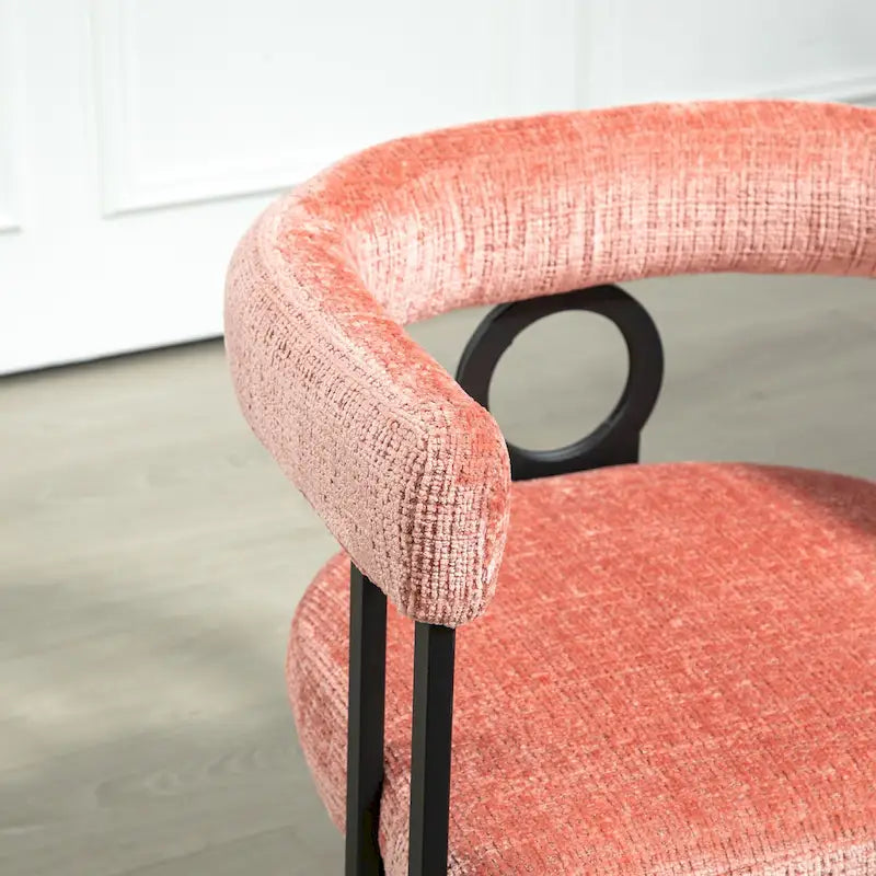 Upholstered Barrel Accent Chair with Black Iron Frame