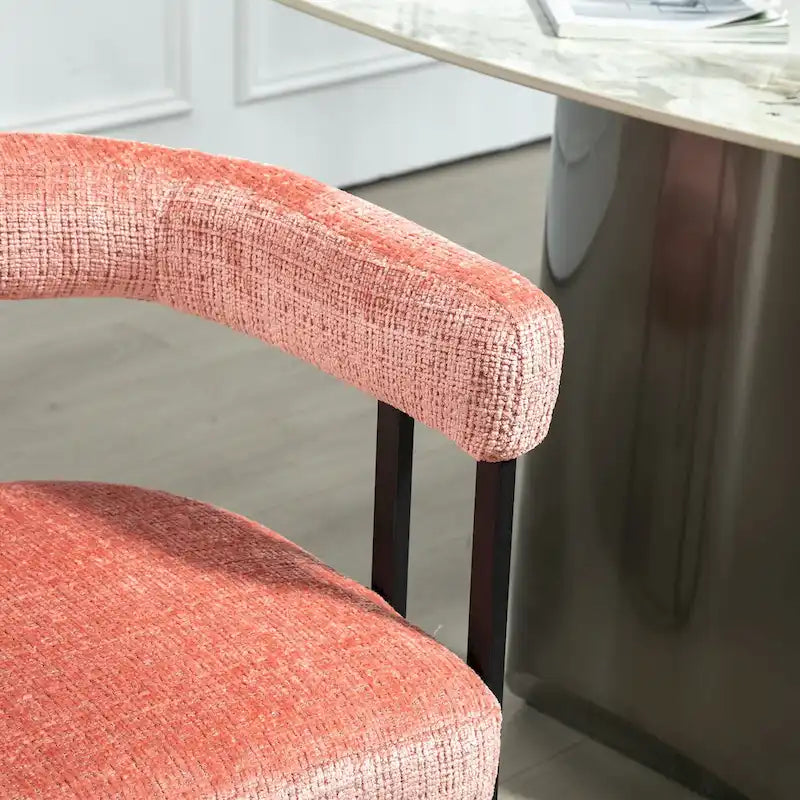 Upholstered Barrel Accent Chair with Black Iron Frame