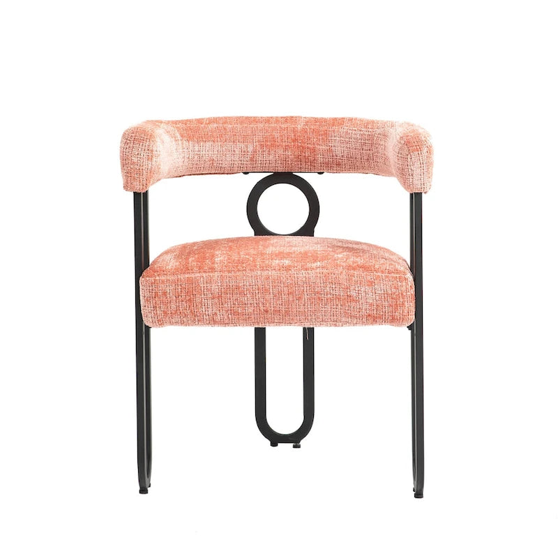 Upholstered Barrel Accent Chair with Black Iron Frame