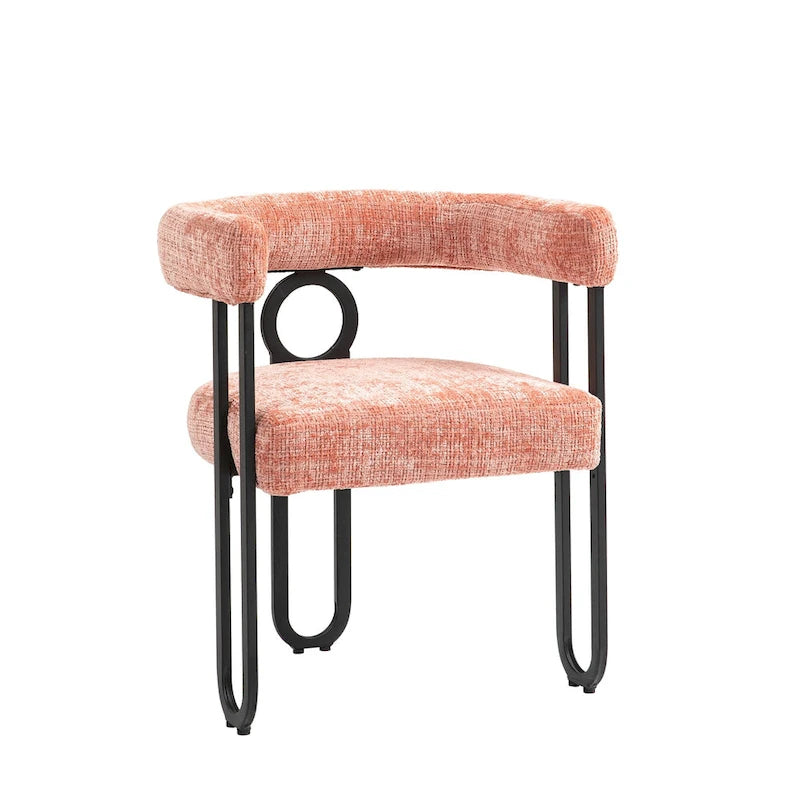 Upholstered Barrel Accent Chair with Black Iron Frame