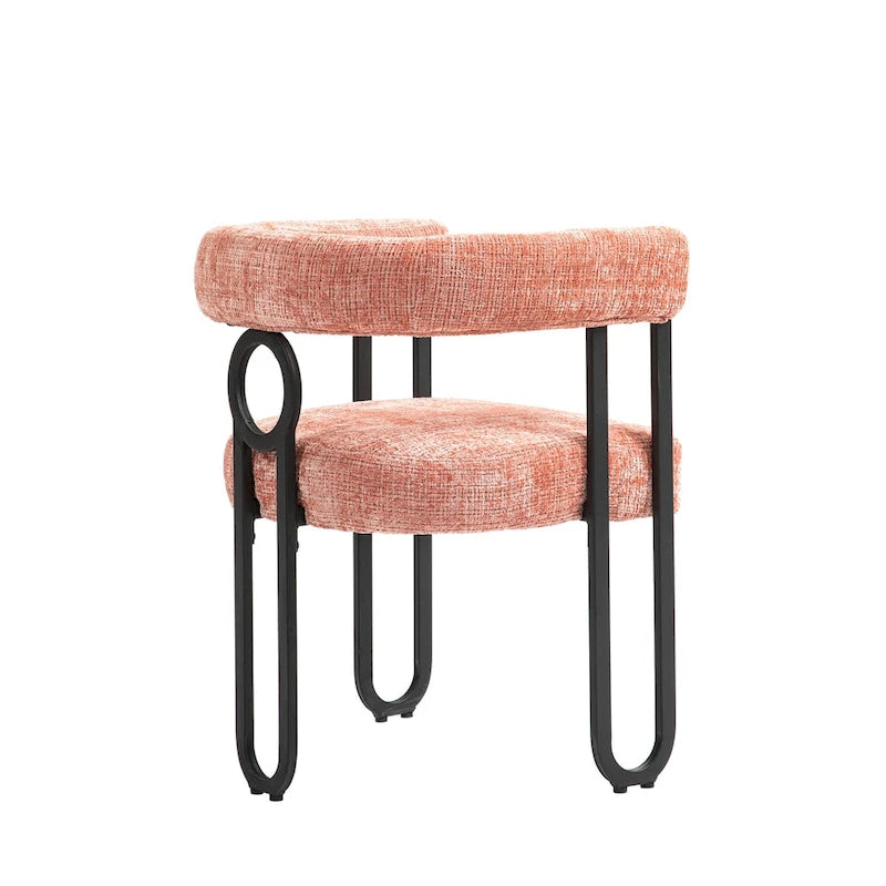 Upholstered Barrel Accent Chair with Black Iron Frame