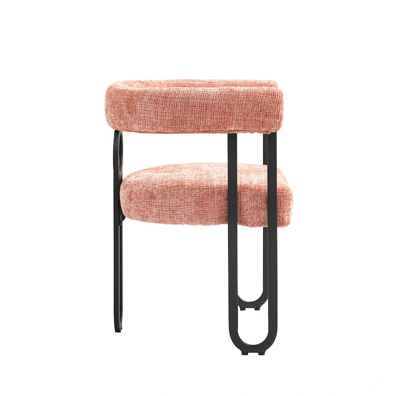 Upholstered Barrel Accent Chair with Black Iron Frame