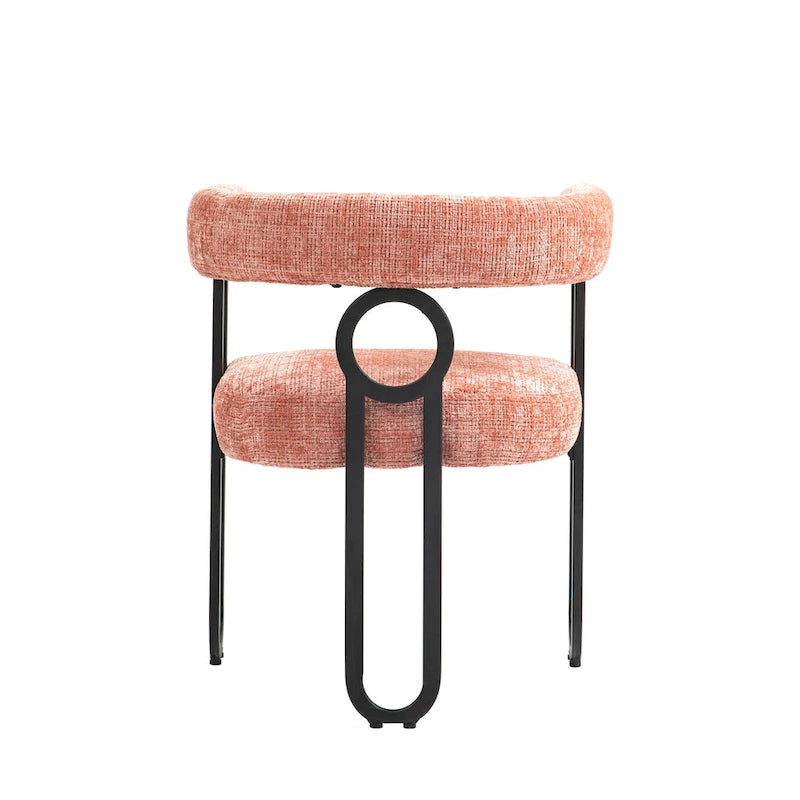 Upholstered Barrel Accent Chair with Black Iron Frame
