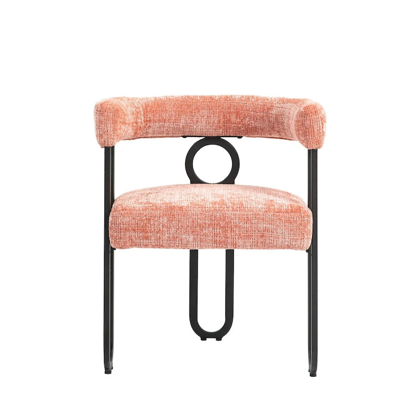 Upholstered Barrel Accent Chair with Black Iron Frame