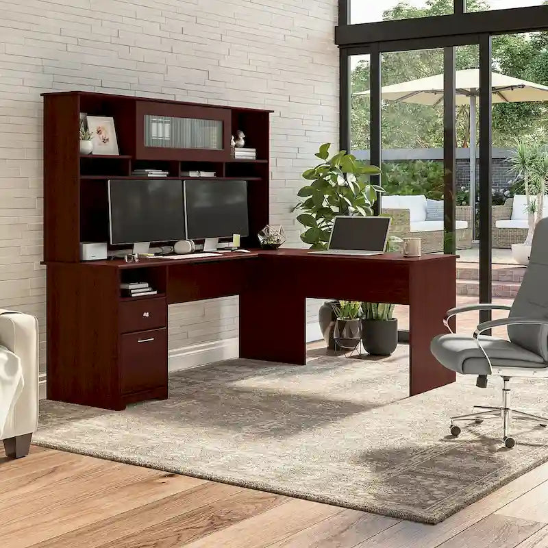 72-Inch L-Shaped Computer Desk with Hutch, File Drawer and Built-In Wire Management