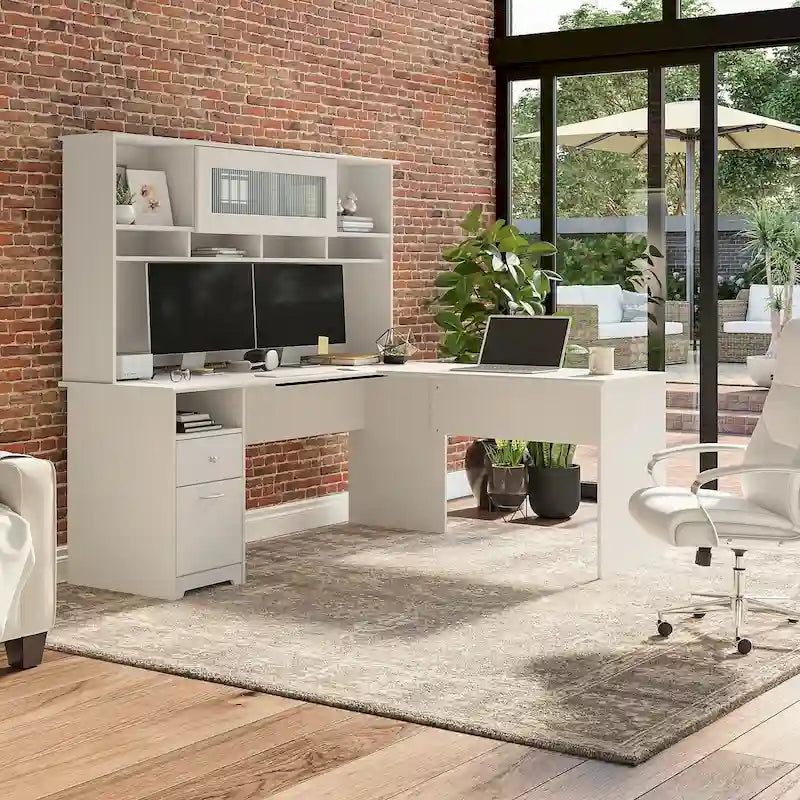 72-Inch L-Shaped Computer Desk with Hutch, File Drawer and Built-In Wire Management