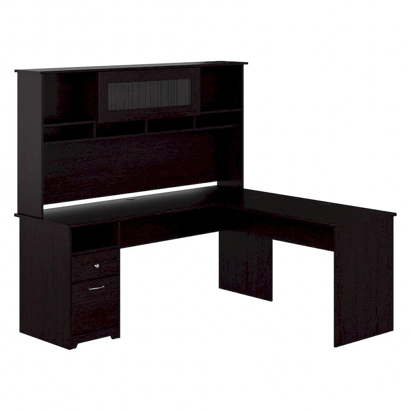 72-Inch L-Shaped Computer Desk with Hutch, File Drawer and Built-In Wire Management