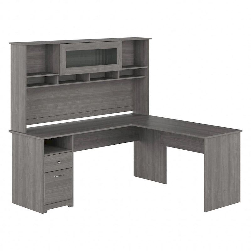 72-Inch L-Shaped Computer Desk with Hutch, File Drawer and Built-In Wire Management