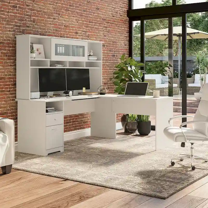 72-Inch L-Shaped Computer Desk with Hutch, File Drawer and Built-In Wire Management