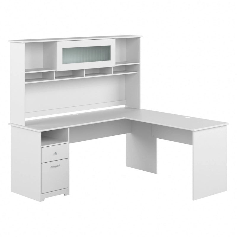 72-Inch L-Shaped Computer Desk with Hutch, File Drawer and Built-In Wire Management