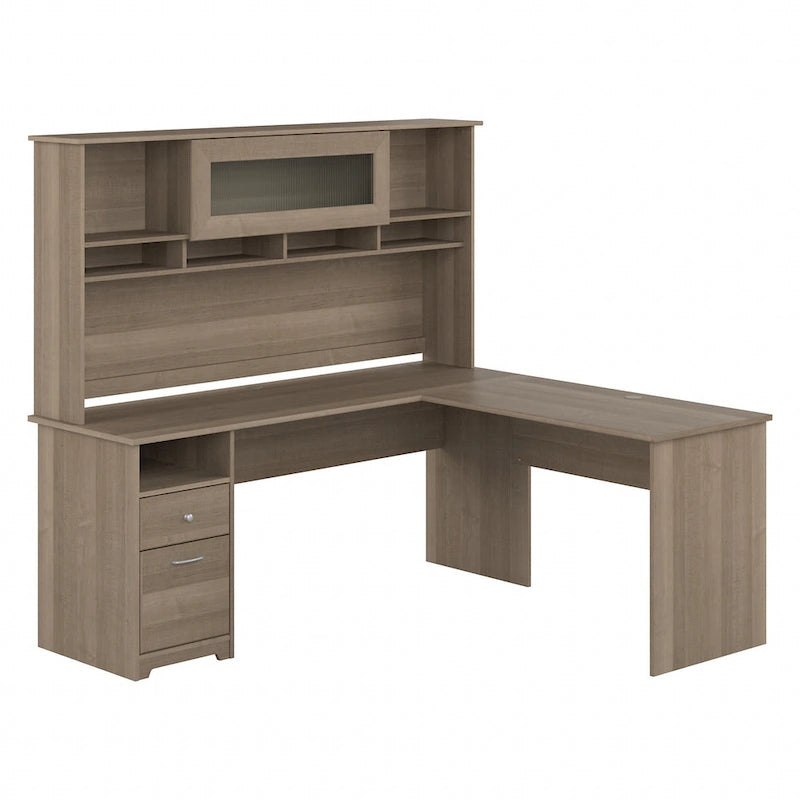 72-Inch L-Shaped Computer Desk with Hutch, File Drawer and Built-In Wire Management