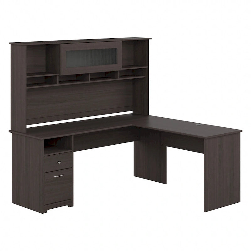 72-Inch L-Shaped Computer Desk with Hutch, File Drawer and Built-In Wire Management