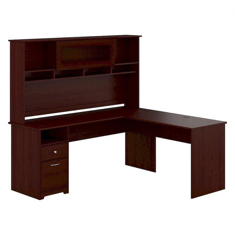72-Inch L-Shaped Computer Desk with Hutch, File Drawer and Built-In Wire Management