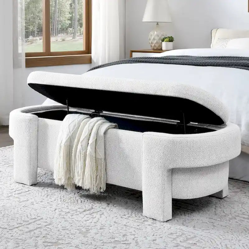 Chenille Upholstered Storage Bench with Turned Legs & Foam-Filled Seat