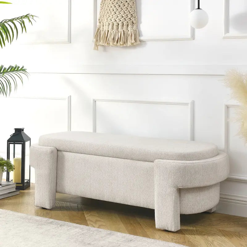 Chenille Upholstered Storage Bench with Turned Legs & Foam-Filled Seat