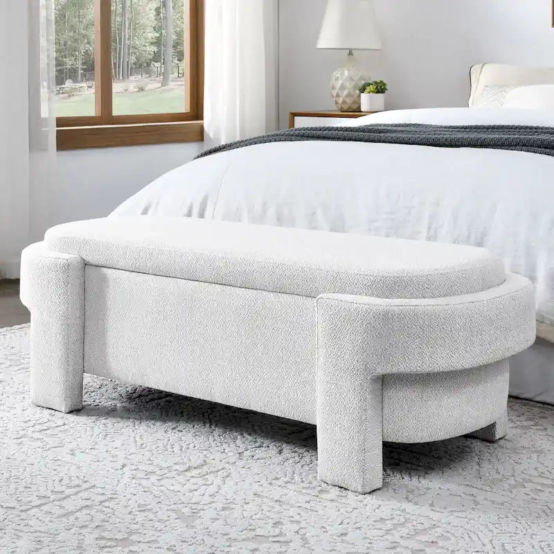 Chenille Upholstered Storage Bench with Turned Legs & Foam-Filled Seat
