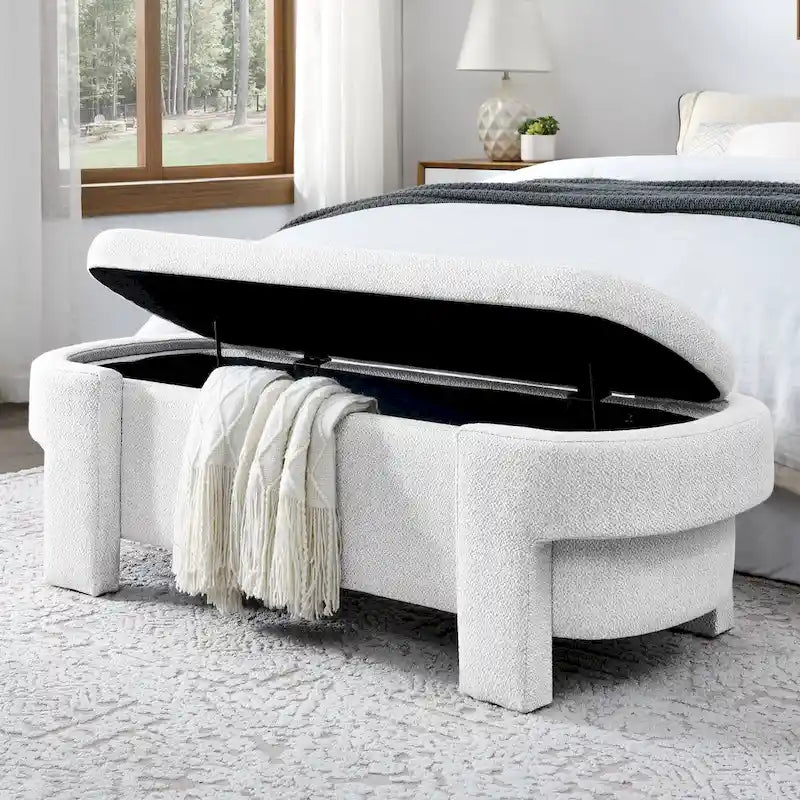 Chenille Upholstered Storage Bench with Turned Legs & Foam-Filled Seat