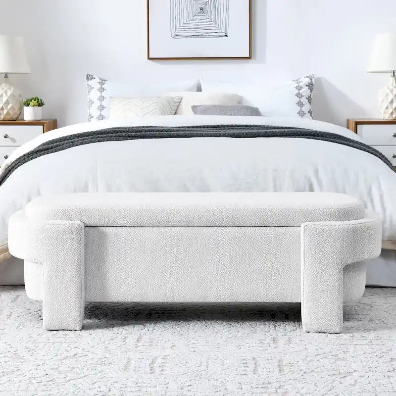 Chenille Upholstered Storage Bench with Turned Legs & Foam-Filled Seat