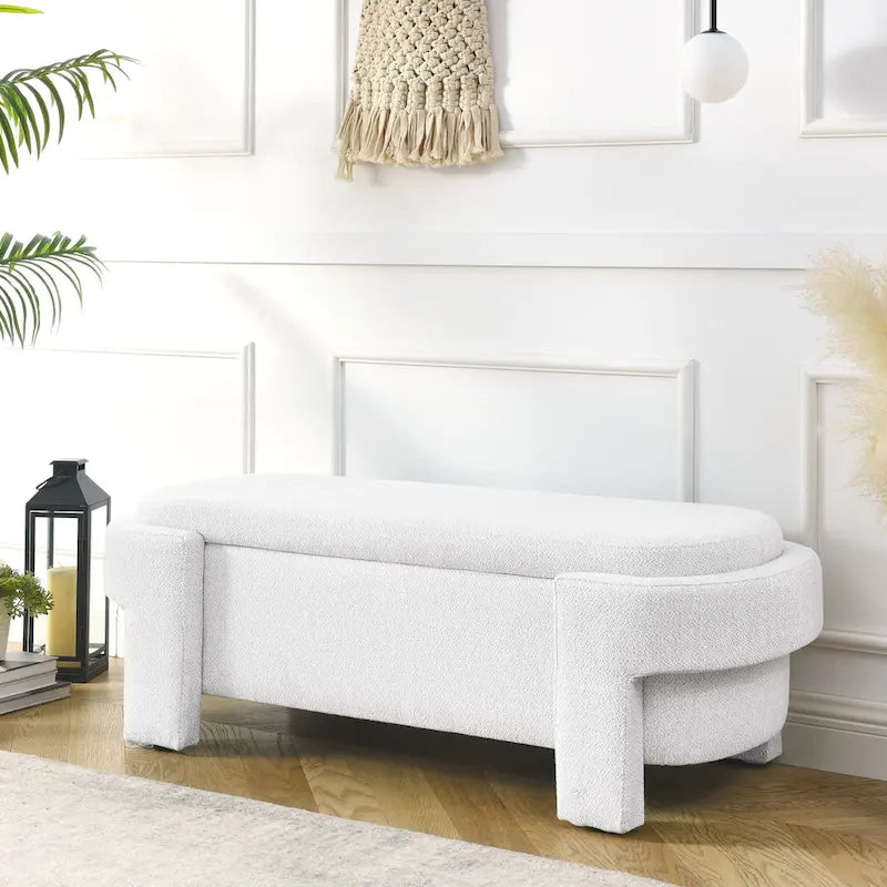 Chenille Upholstered Storage Bench with Turned Legs & Foam-Filled Seat