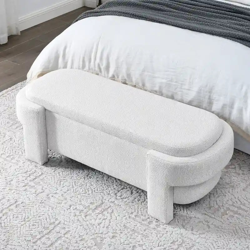 Chenille Upholstered Storage Bench with Turned Legs & Foam-Filled Seat
