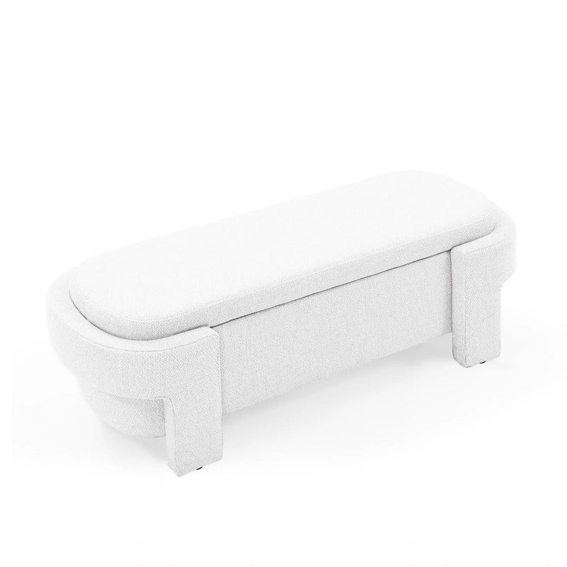 Chenille Upholstered Storage Bench with Turned Legs & Foam-Filled Seat