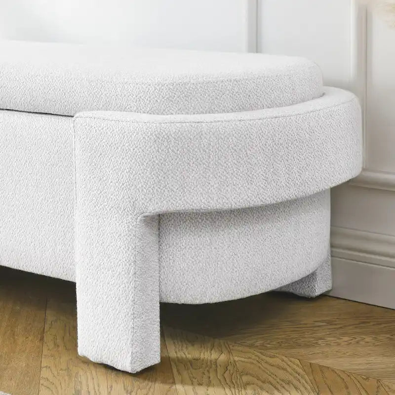 Chenille Upholstered Storage Bench with Turned Legs & Foam-Filled Seat
