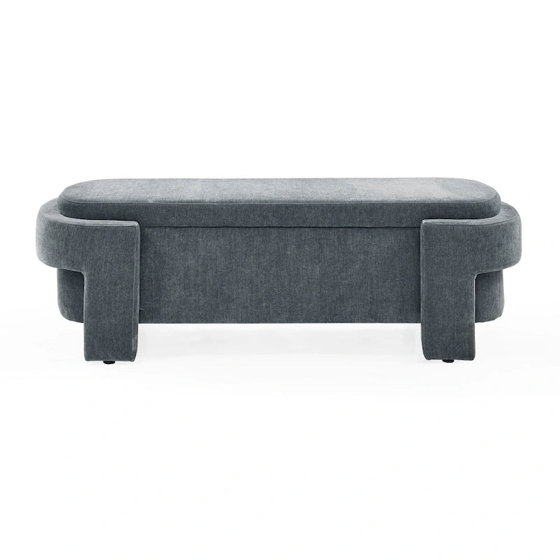 Chenille Upholstered Storage Bench with Turned Legs & Foam-Filled Seat