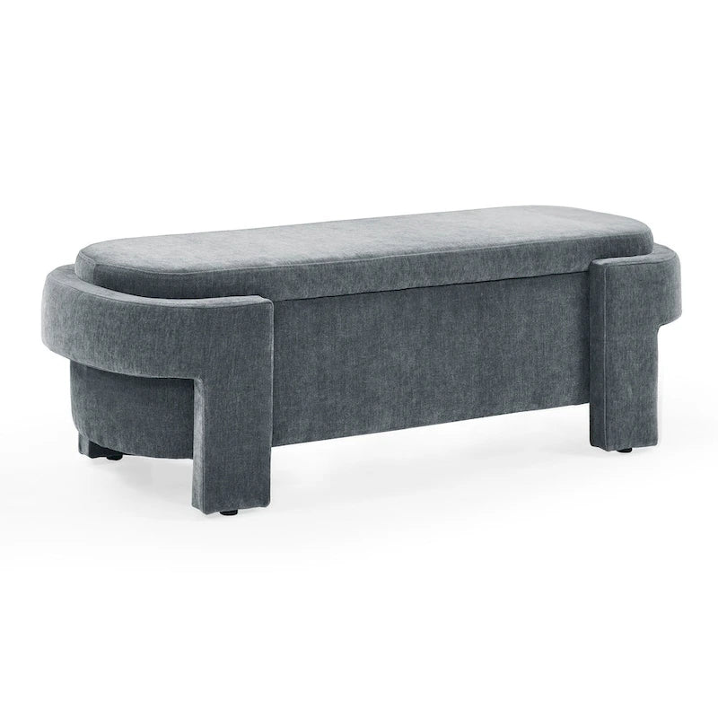 Chenille Upholstered Storage Bench with Turned Legs & Foam-Filled Seat