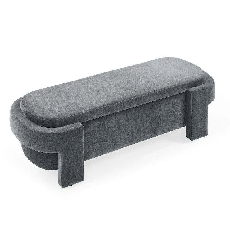 Chenille Upholstered Storage Bench with Turned Legs & Foam-Filled Seat
