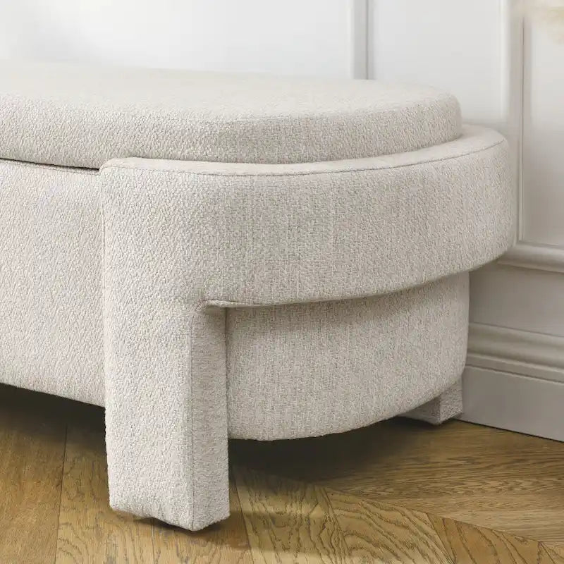 Chenille Upholstered Storage Bench with Turned Legs & Foam-Filled Seat
