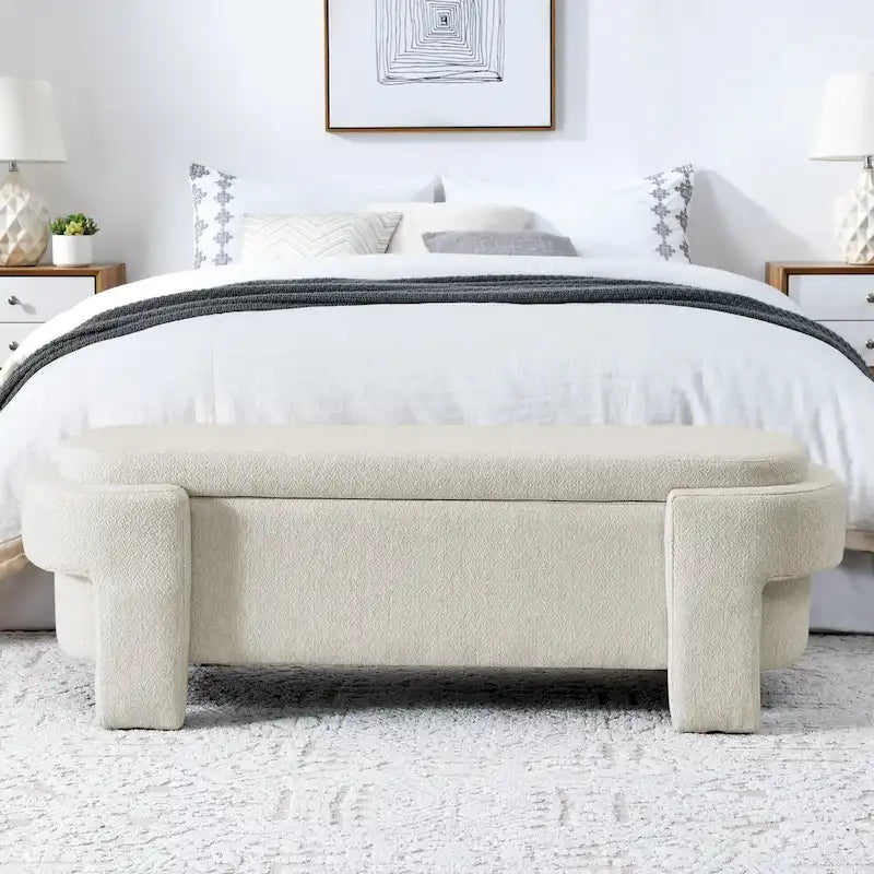 Chenille Upholstered Storage Bench with Turned Legs & Foam-Filled Seat