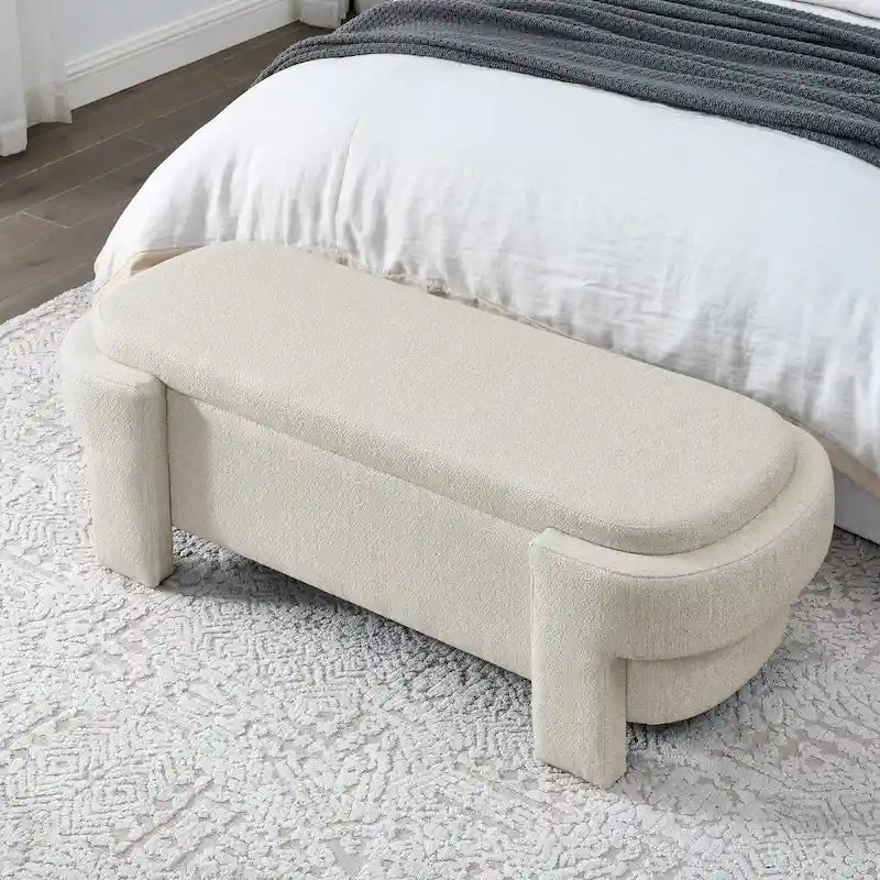 Chenille Upholstered Storage Bench with Turned Legs & Foam-Filled Seat