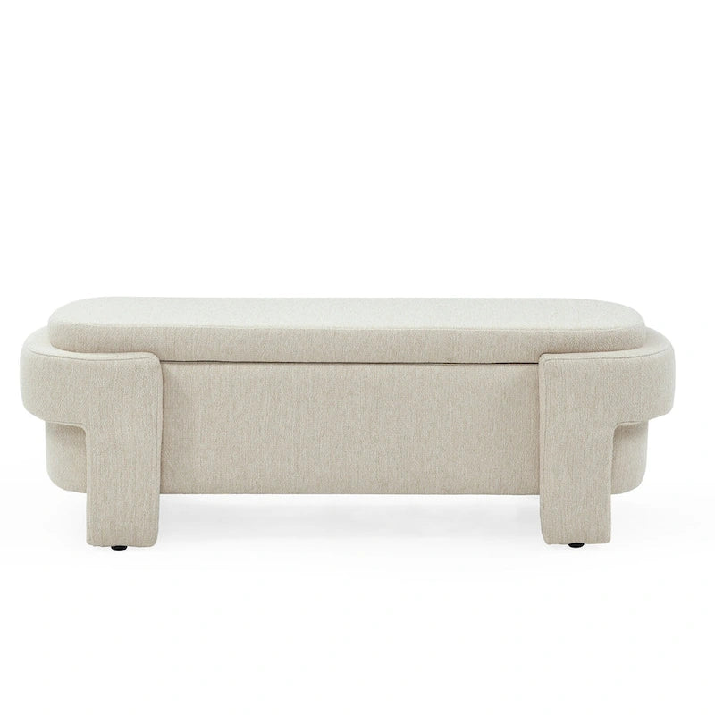 Chenille Upholstered Storage Bench with Turned Legs & Foam-Filled Seat