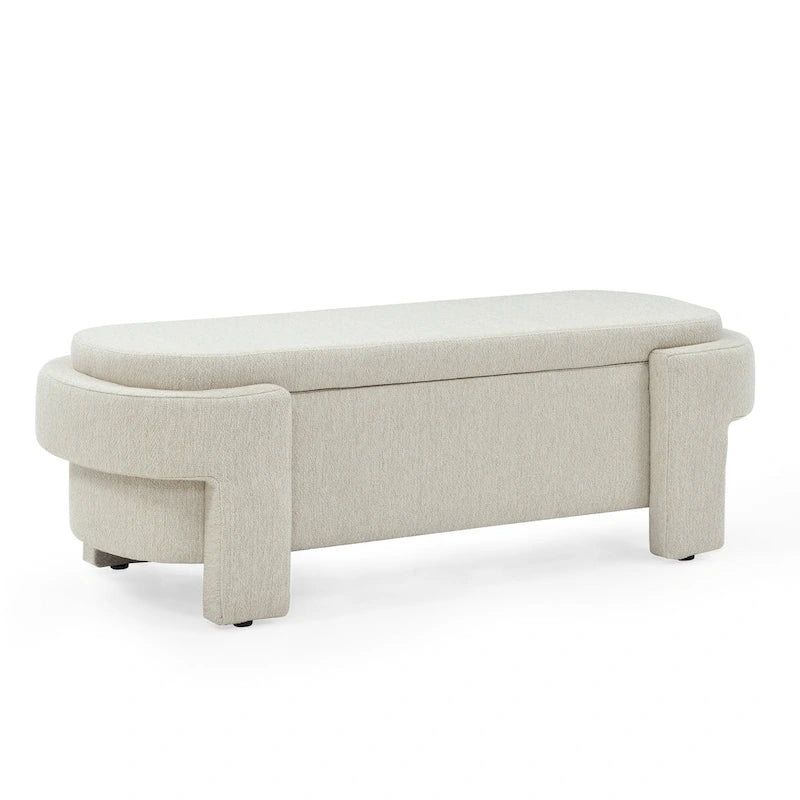 Chenille Upholstered Storage Bench with Turned Legs & Foam-Filled Seat