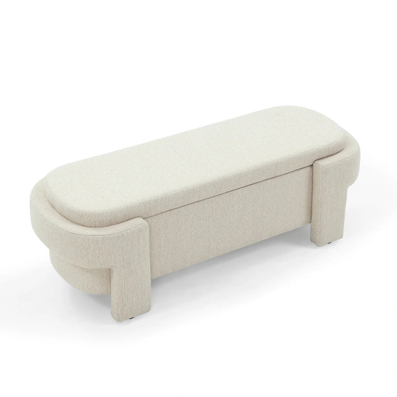 Chenille Upholstered Storage Bench with Turned Legs & Foam-Filled Seat