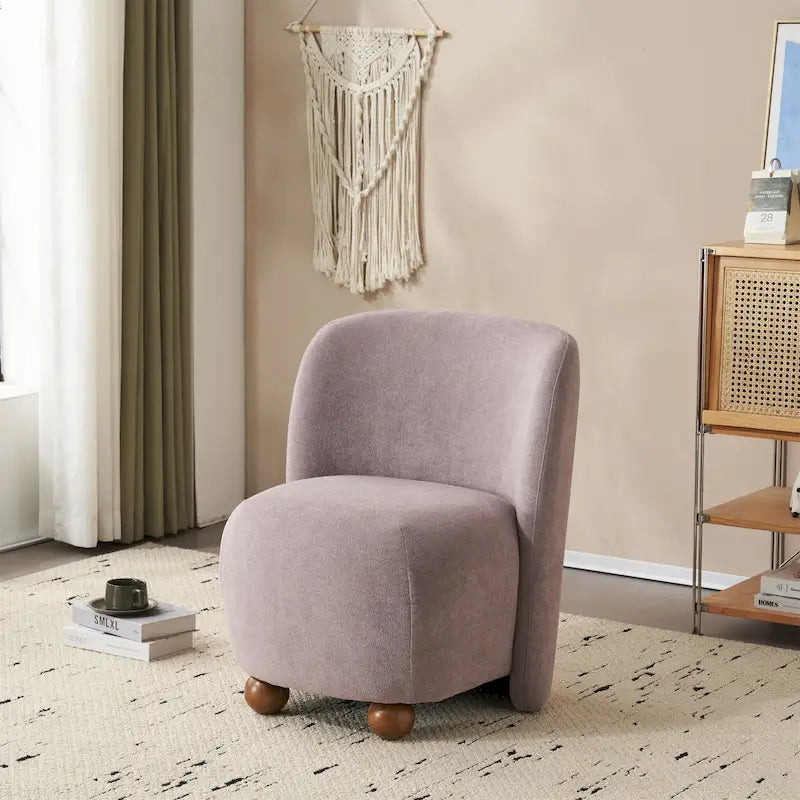 Modern Teddy Fabric Accent Chair with Curved Backrest & Gold Legs