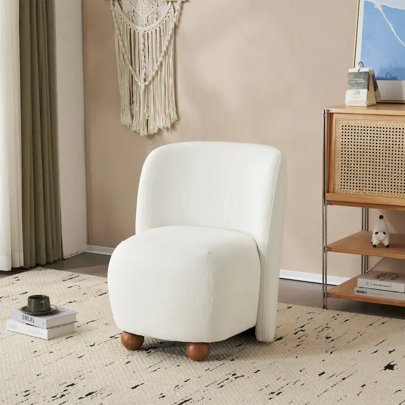 Modern Teddy Fabric Accent Chair with Curved Backrest & Gold Legs