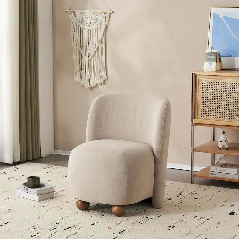 Modern Teddy Fabric Accent Chair with Curved Backrest & Gold Legs