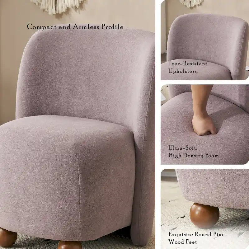 Modern Teddy Fabric Accent Chair with Curved Backrest & Gold Legs