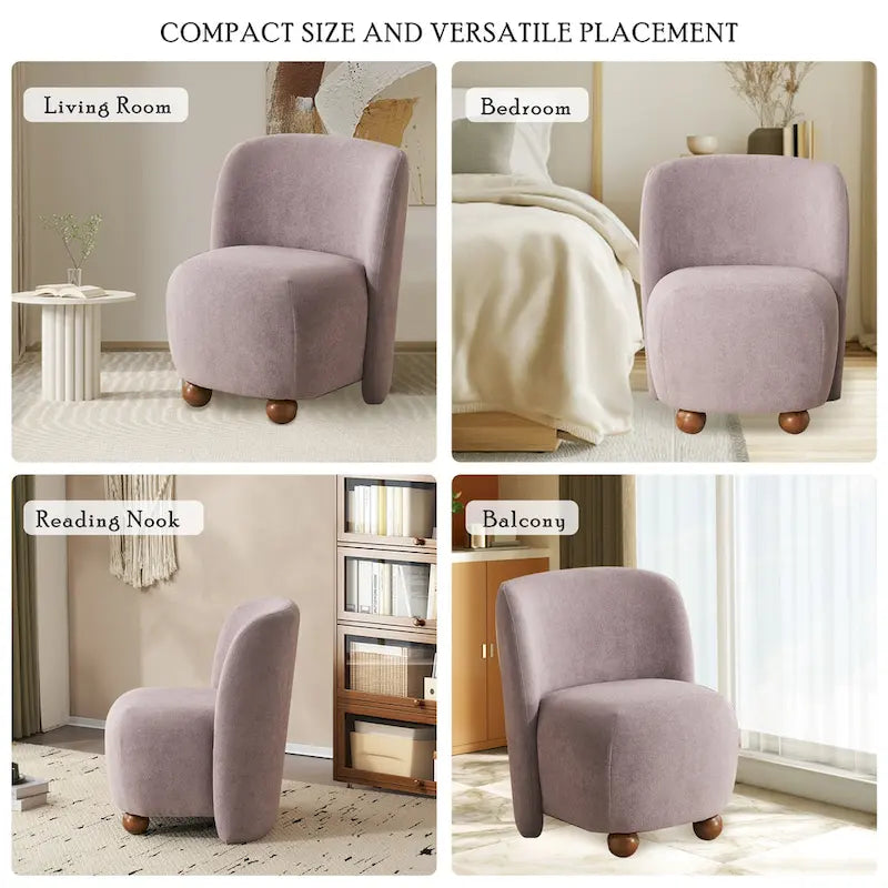 Modern Teddy Fabric Accent Chair with Curved Backrest & Gold Legs
