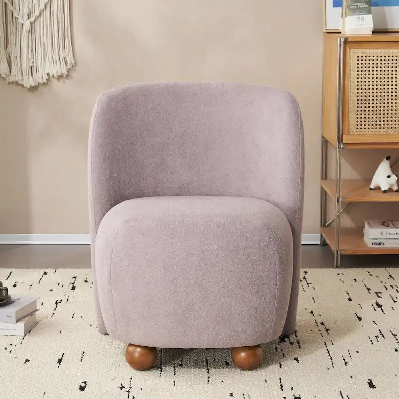 Modern Teddy Fabric Accent Chair with Curved Backrest & Gold Legs