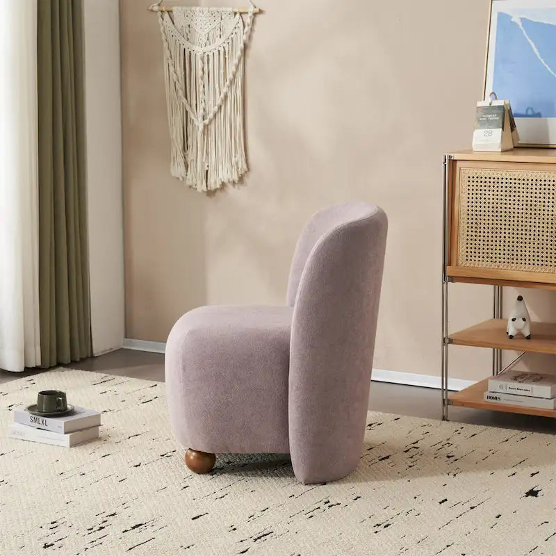 Modern Teddy Fabric Accent Chair with Curved Backrest & Gold Legs