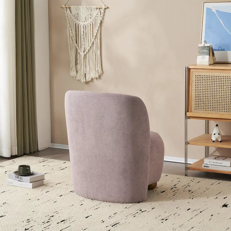 Modern Teddy Fabric Accent Chair with Curved Backrest & Gold Legs