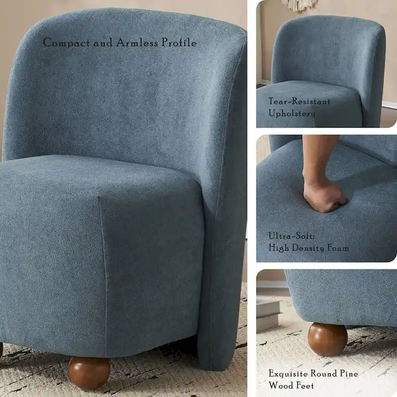 Modern Teddy Fabric Accent Chair with Curved Backrest & Gold Legs